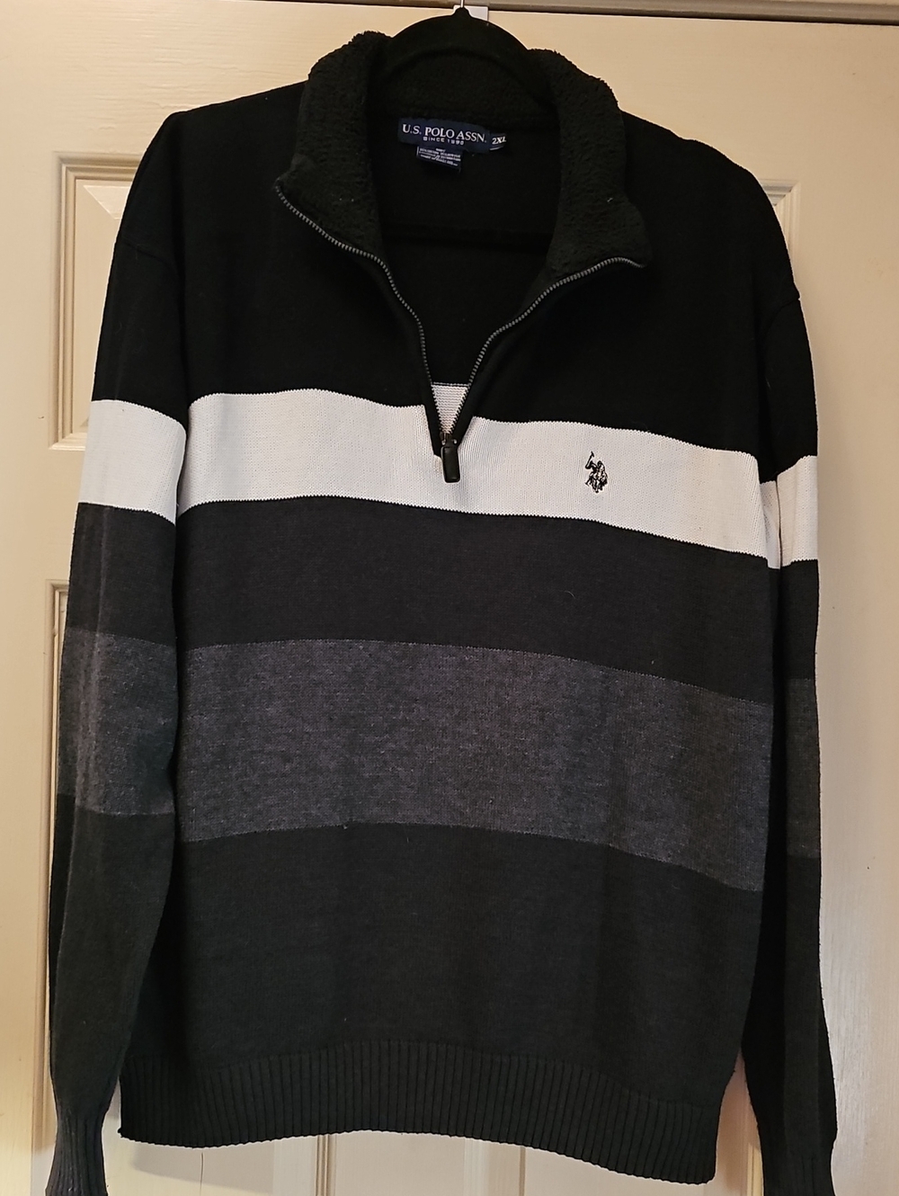 U.S. Polo Assn. Black, White & Gray Striped Quarter-Zip Sweater